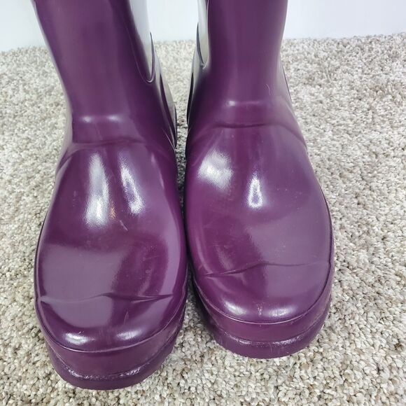 Hunter Tall Boots Womens 5 Purple Gloss Rain Rubber Buckle Accent Waterproof - Picture 10 of 10
